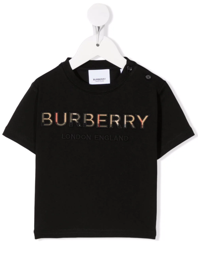 Burberry Babies' Vintage Check Embroidered Logo T-shirt In Black
