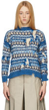 Maison Margiela Distressed Fair Isle Wool And Cotton-blend Sweater In 001j Light Blue