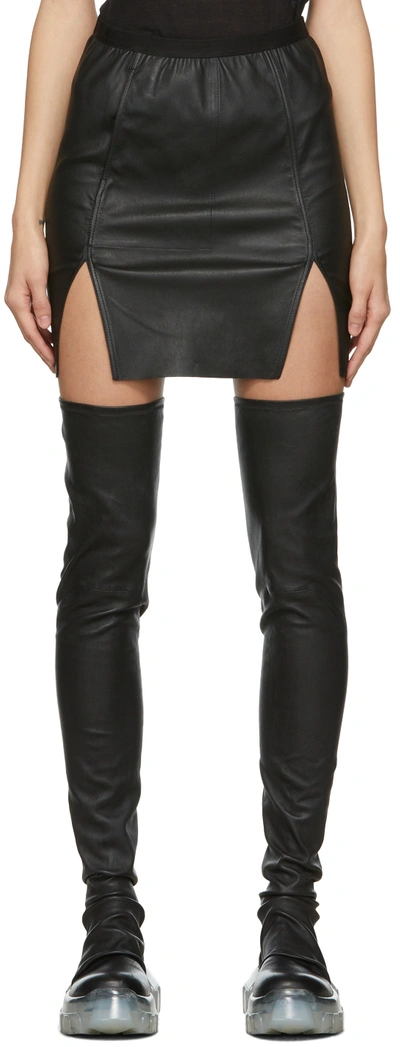 Rick Owens Side-slit Leather Miniskirt In Black