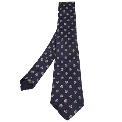 Pre-owned Ermenegildo Zegna Navy Blue Floral Motif Silk Tie