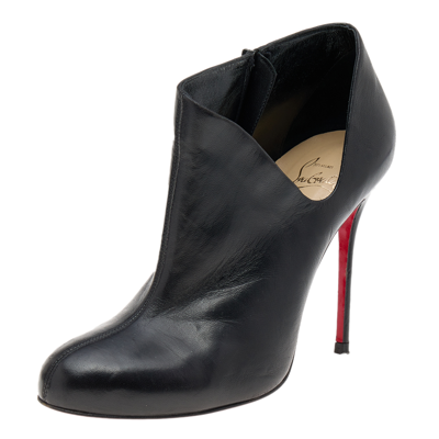 Pre-owned Christian Louboutin Black Leather Lisse Ankle Booties Size 37.5