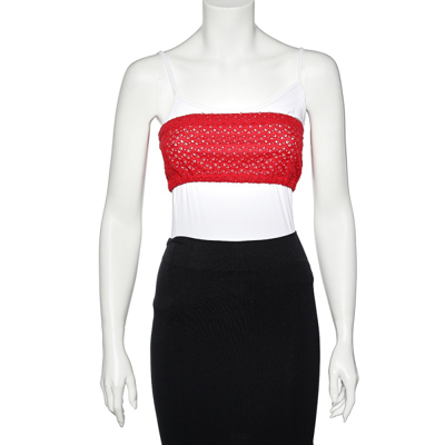 Pre-owned Prada Red Cutwork Lace Strapless Bustier S