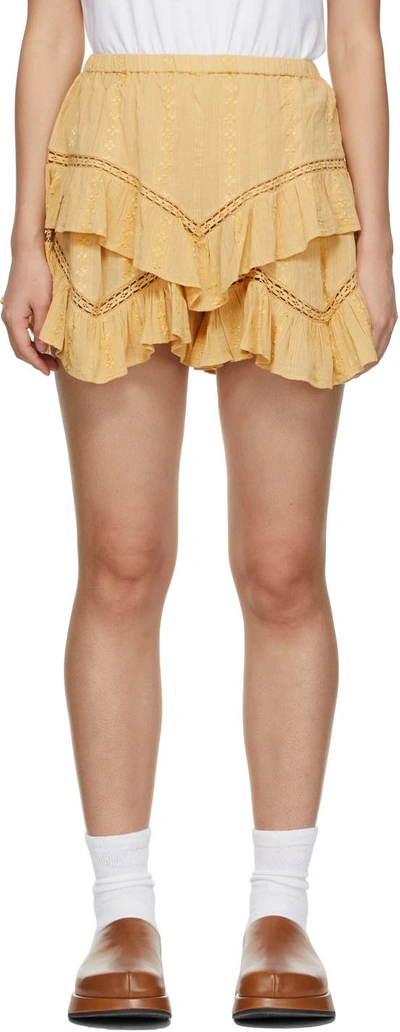 Isabel Marant Étoile Jocadia Lace-trimmed Ruffled Embroidered Cotton-blend Skirt In Yellow