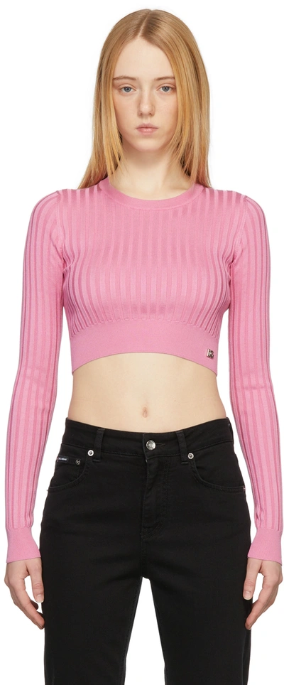 Dolce & Gabbana Dg Ribbed-knit Silk Cropped Jumper In Pink & Purple