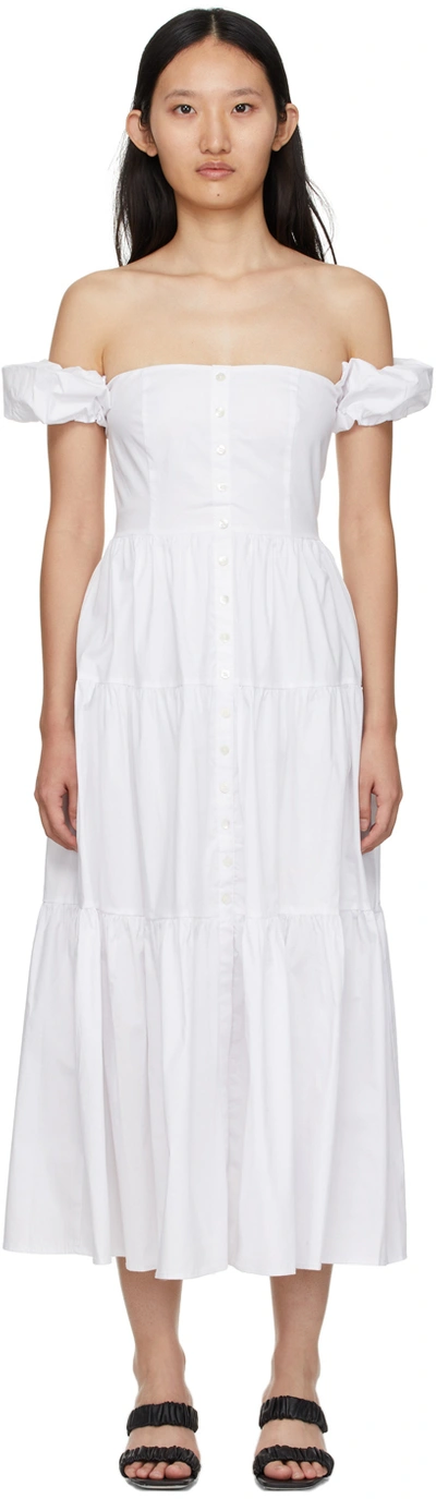 Staud Elio Off-the-shoulder Cotton-blend Midi Dress In White