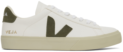 Veja White & Khaki Leather Campo Sneakers In Extra-white Kaki