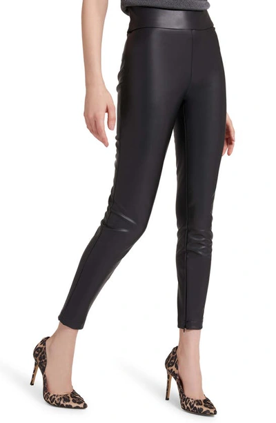 Guess Faux Leather Leggings With Zip Detail In Jet Black Multi