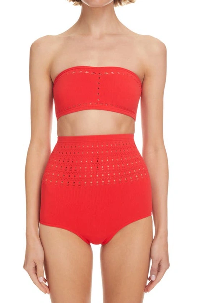Alaïa Vienne Perforated Seamless Two-piece Swimsuit In Red