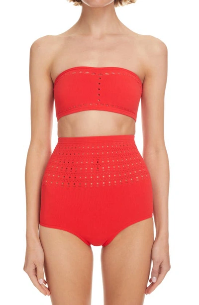 Alaïa Vienne Perforated Seamless Two-piece Swimsuit In Ecarlate