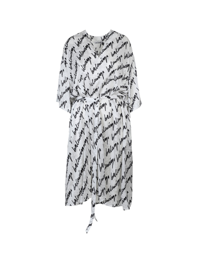 Balenciaga Oversized Logo Print Silk Jacquard Dress In 9040