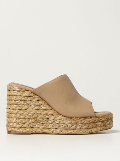 Paloma Barceló Wedge Shoes Tera Paloma Barcel&ograve; Wedge Mules In Raffia And Leather