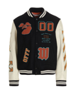 Off-white Varsity Jacket With Patch Detailing In Black