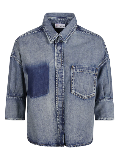 Red Valentino Cropped Boxy Denim Shirt In Blue