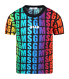 Msgm Kids Black T-shirt With All-over Printed Multicolor Logo In Multicolor
