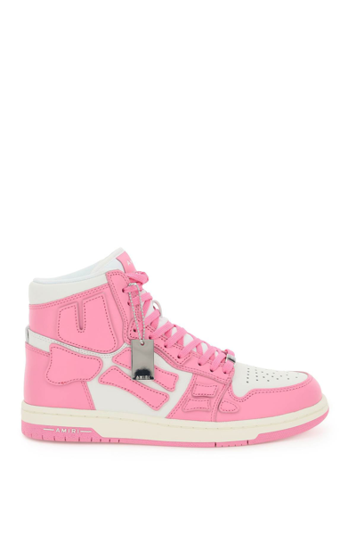 Amiri Skel Hi-top Leather Sneakers In Pink,white