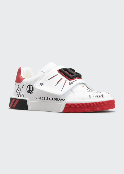 Dolce & Gabbana Kid's Dg Graffiti Logo Low-top Sneakers In Scritte Fdobianco