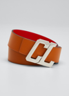 Christian Louboutin Men's Happy Rui Cl-logo Leather Belt In Foxy/loubi/silver