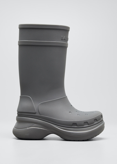 Balenciaga X Crocs Men's Tonal Rubber Rain Boots In Gris