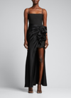 Cinq À Sept Drina Sleeveless Satin Wrap Gown In Black