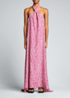 Natalie Martin Astrid Knotted Halter Silk Maxi Dress In Floral Print Lave