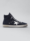 Golden Goose Francy Distressed Suede High-top Sneakers In Night Bluewhite
