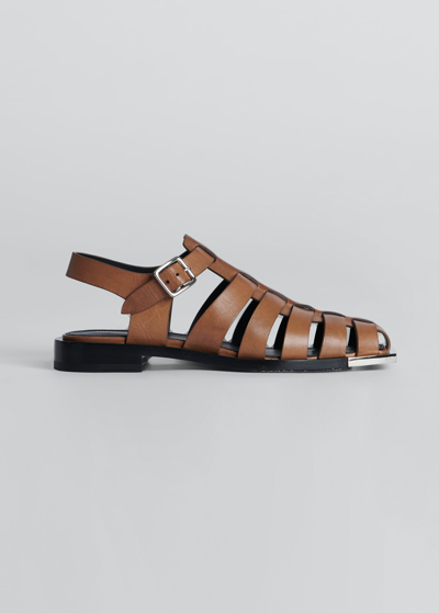 Peter Do Everyday Leather Metal-tip Fisherman Sandals In Brown