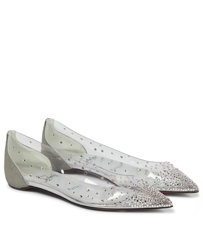 Christian Louboutin Degrastrass Embellished Ballet Flats In Vers Silver/lin Silver