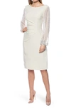 Marina Beaded Long Sleeve Sheath Dress In Champagne