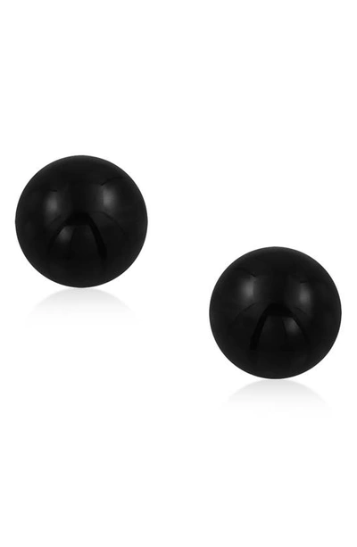 Bling Jewelry Sterling Silver Semi-precious Stone 10mm Ball Stud Earrings In Onyx