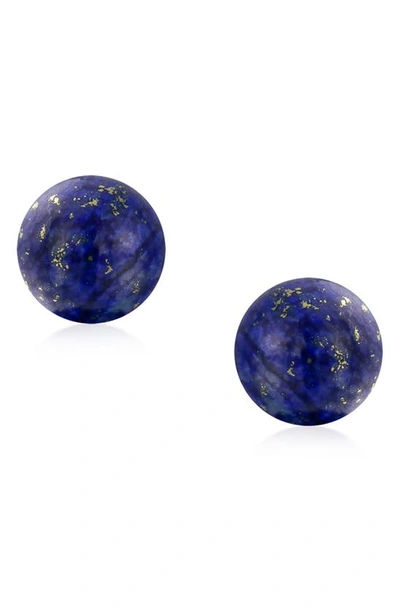 Bling Jewelry Sterling Silver Semi-precious Stone 10mm Ball Stud Earrings In Lapis