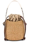 Chloé Woody Small Mifuko Basket Bag In Fair Trade Paper Embellished With Linen In White