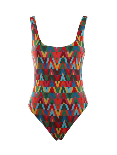 Valentino Multicolor V Pattern One-piece Swimsuit