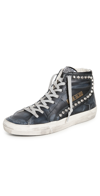 GOLDEN GOOSE STUDDED LEATHER SLIDE trainers BLACK