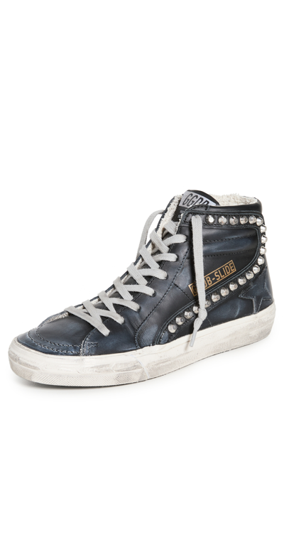 Golden Goose Studded Leather Slide Trainers In Black