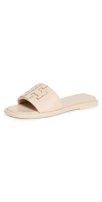 Tory Burch Double T Sport Slides In White