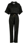 Frame Cropped Belted Twill Jumpsuit In Noir