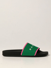 Marni Green & Pink Stretch Logo Jacquard Sandals In Green