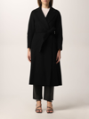 S Max Mara Esturia Belted Double Wool Long Coat In Black