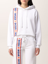 Gcds Side Logo Cropped Hooded Sweatshirt In White