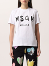 Msgm Round Neck Short Sleeves Straight Hem In White