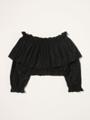Msgm Teen Off-shoulder Cropped Blouse In Black