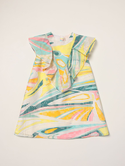 Emilio Pucci Kids' Cotton Blend Dress With Abstract Pattern In Green