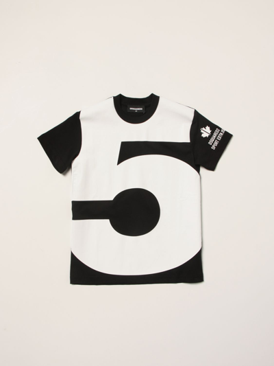 Dsquared2 Junior Kids' T-shirt With Big Print 5 In Black