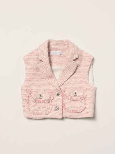 Monnalisa Kids' Waistcoat Blazer With Jewel Buttons In Pink
