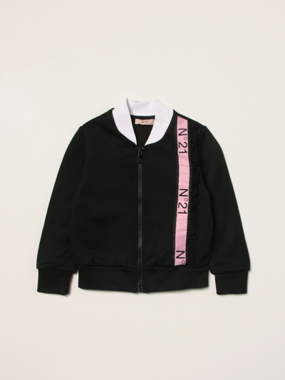 N°21 Kids' N ° 21 Bomber Jacket With Logoed Band In Black