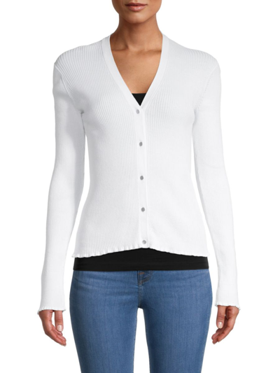 Vince Women's Ribbed Cardigan Sweater In Optic White