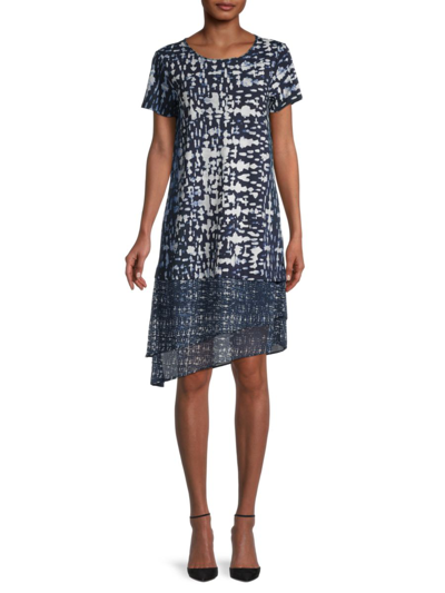 Donna Karan Women's Short Sleeve Tiered Asymmetric Dress In Indigo