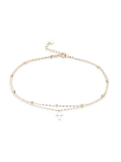 Saks Fifth Avenue Women's 14k Yellow Gold Beaded Cross Charm Anklet