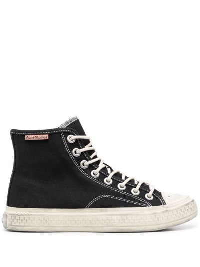 Acne Studios Ballow Tumbled Distressed Canvas Hi-top Sneakers In Black,off White