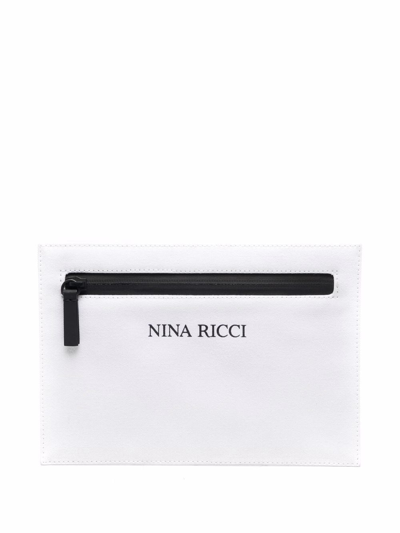 Nina Ricci Logo-print Bouclé Clutch Bag In White